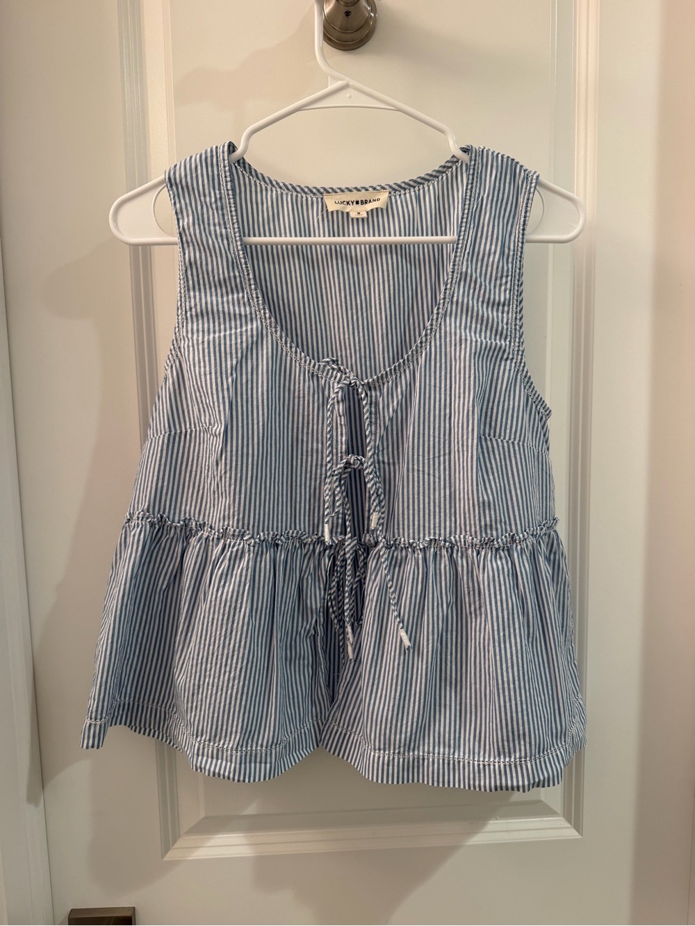 Lucky Brand Blue & White Striped Tie-Front Peplum Tank